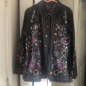 Denim&Co  embroidered dark denim shirt,jacket, shacket